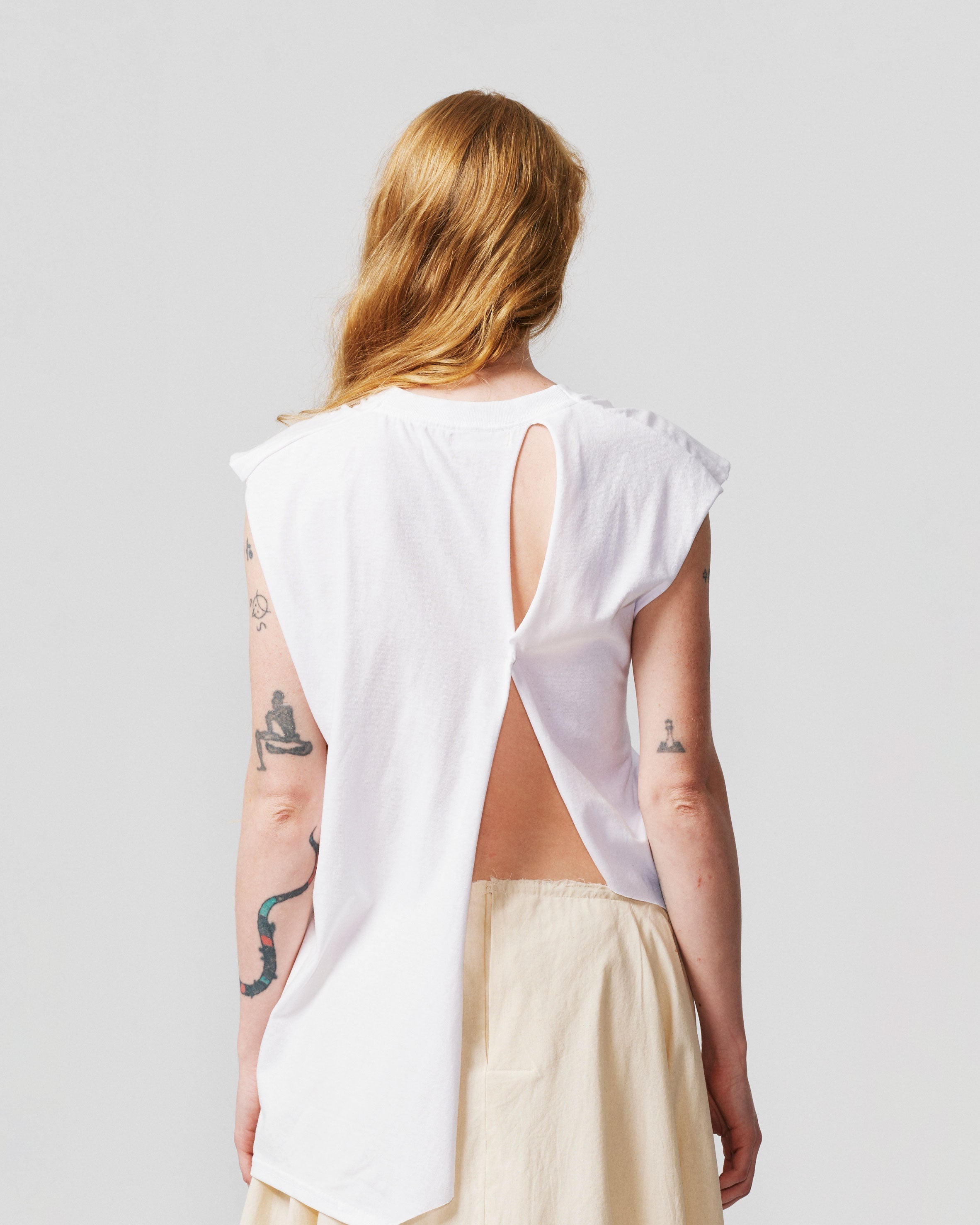 006-C-13 Asymmetrical White T-shirt Studio Stars