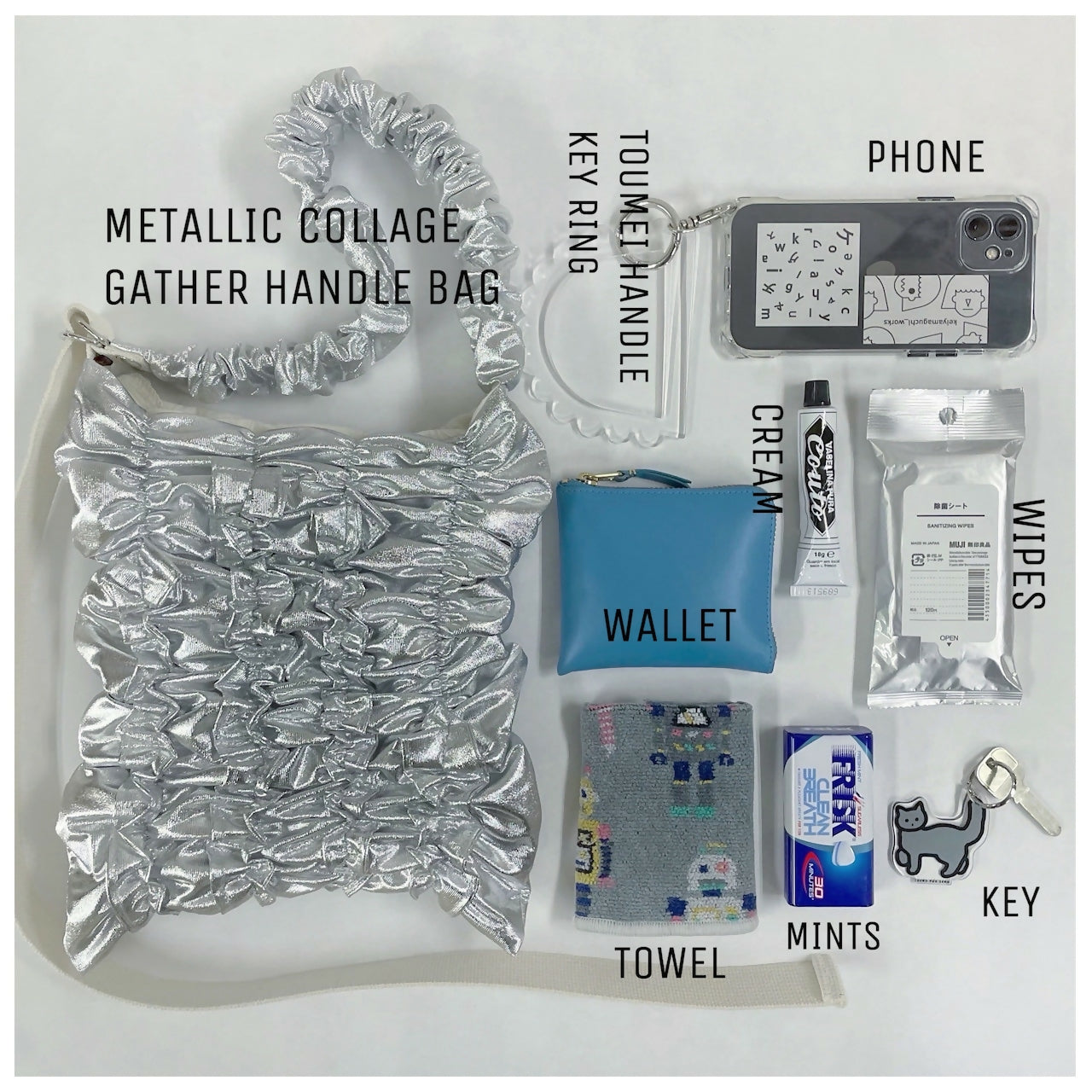 METALLIC COLLAGE BAG GATHER HANDLE Keiyamaguchi works