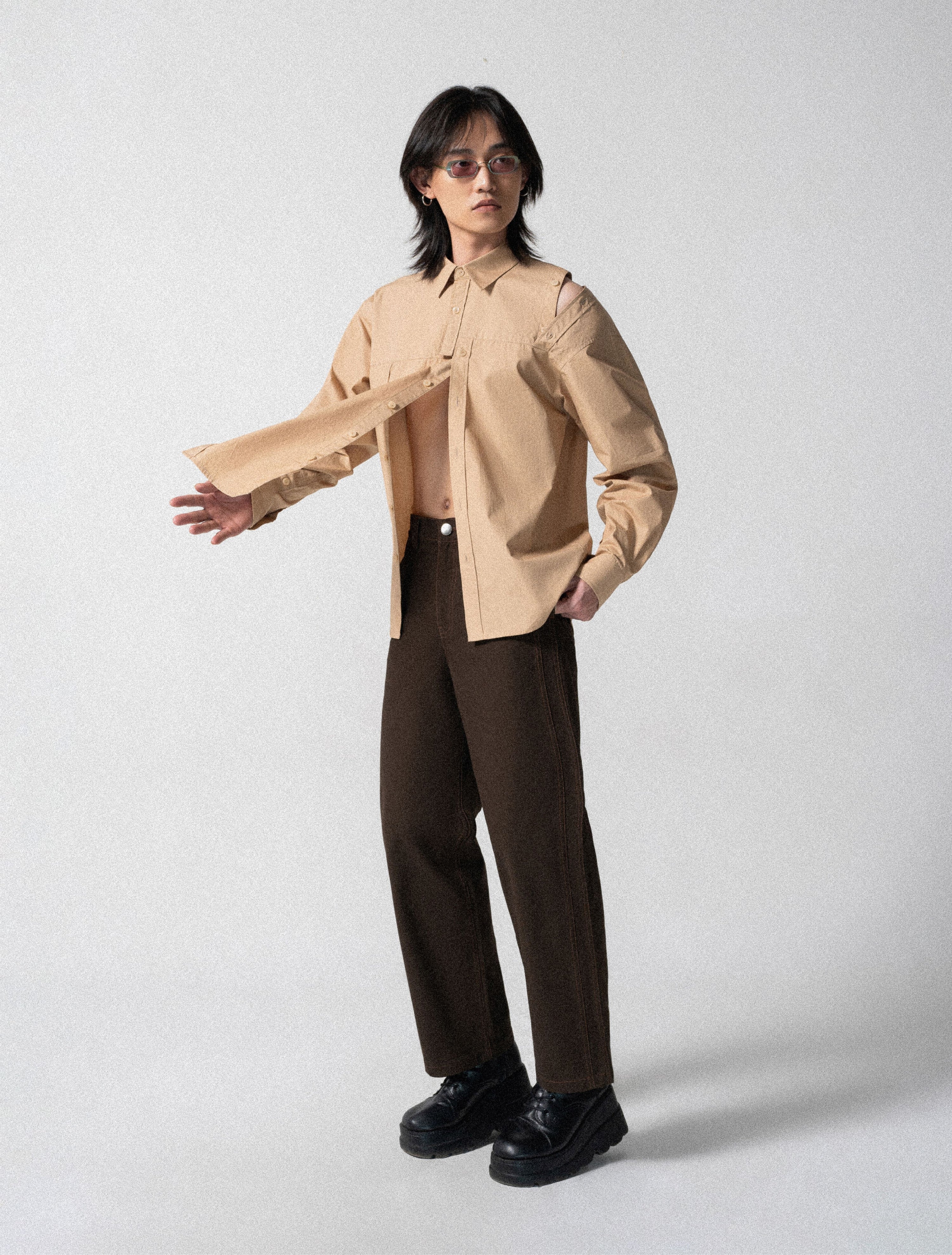 MULTIPLE BUTTON BANDS SHIRT CAPPUCCINO - Studio Stars - khe.hanoi