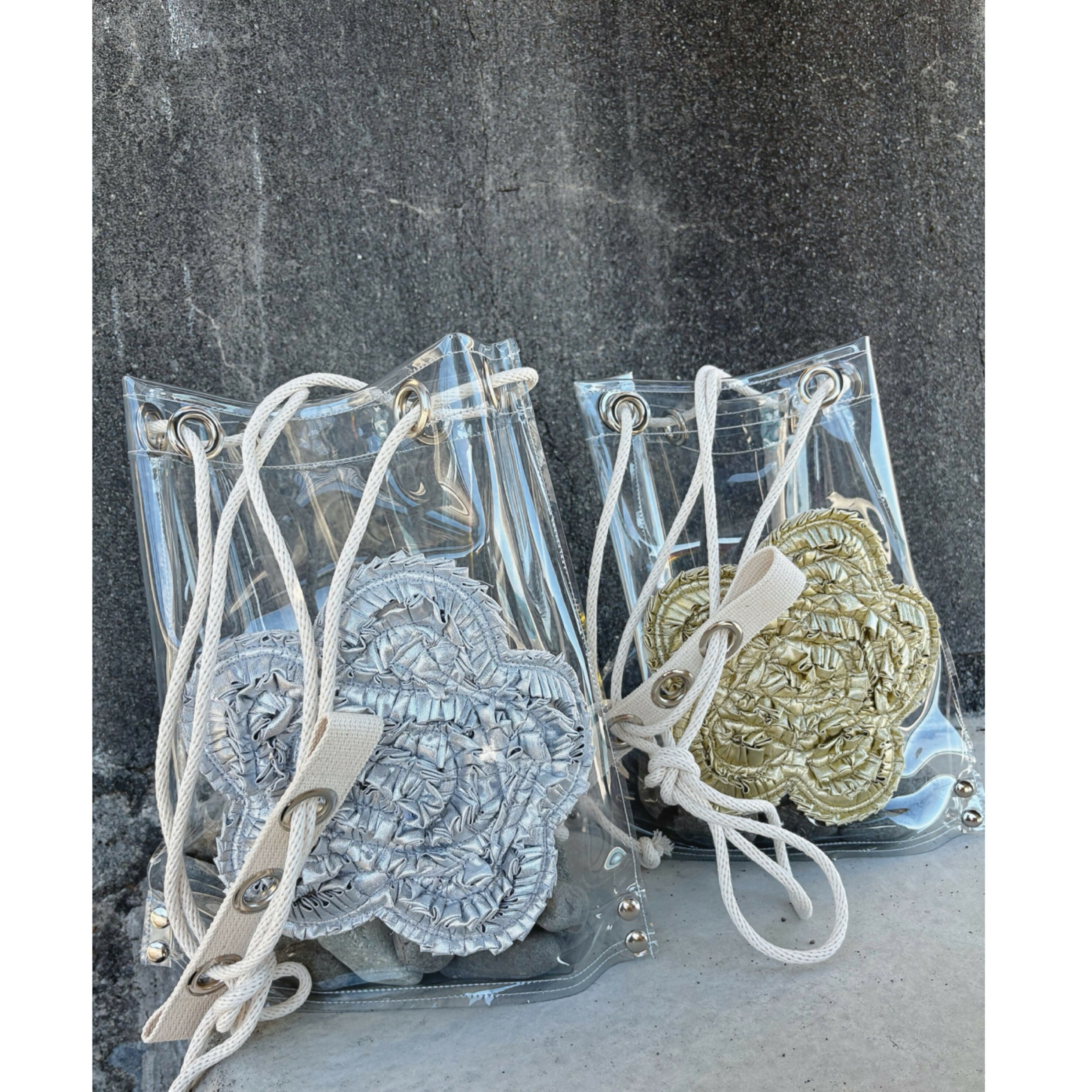 PVC VINYL x SOLID-DECORATION METALLIC FLOWER DRAWSTRING BAG Studio Stars